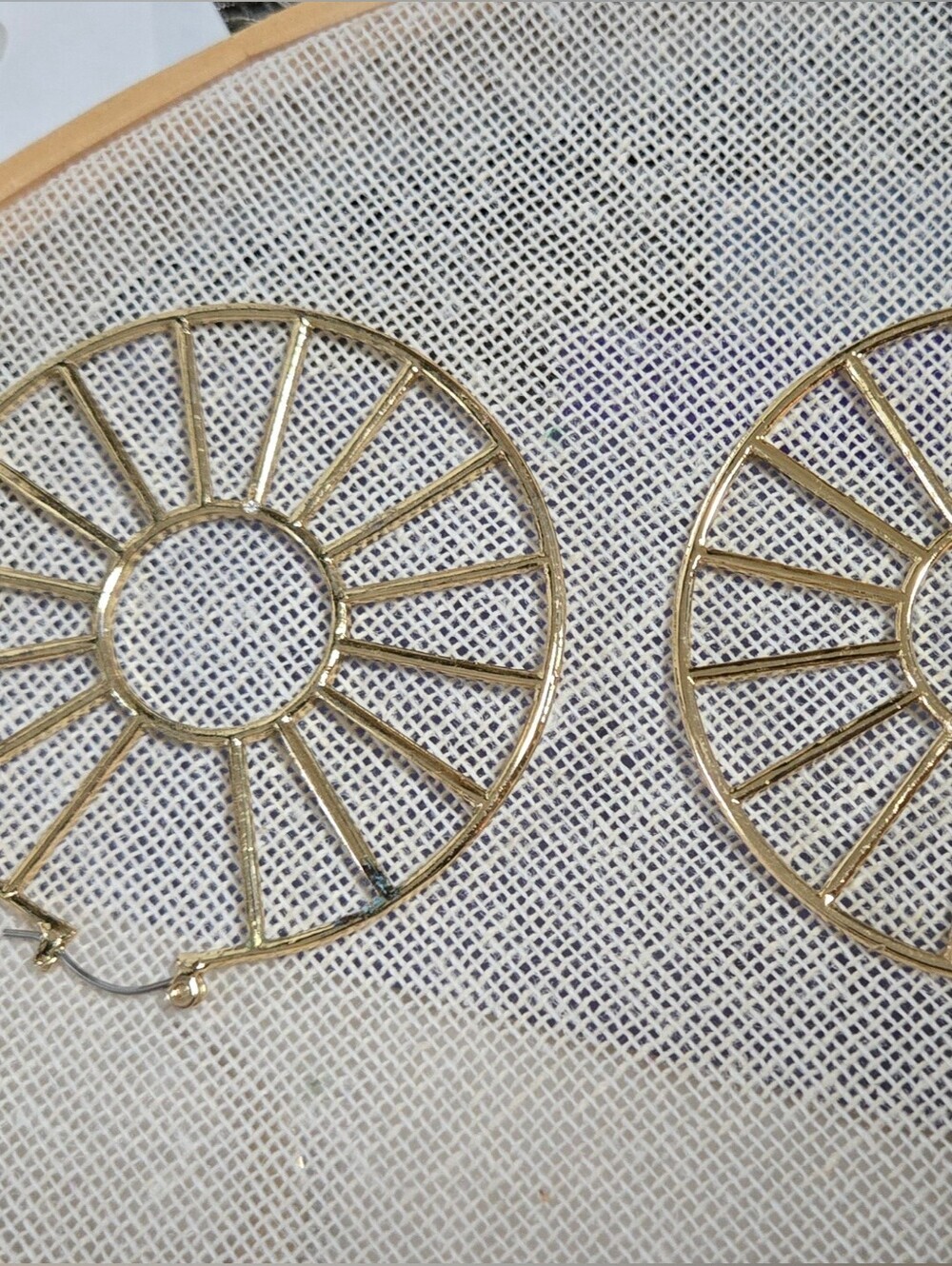 Fashion Jewelry Gold Hoop Sunburst Earrings with Crystal Accents - Picture 9 of 16